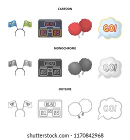 Hoop with flags and other attributes of the fans.Fans set collection icons in cartoon,outline,monochrome style vector symbol stock illustration web.