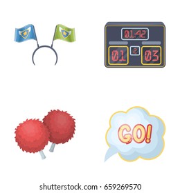 Hoop with flags and other attributes of the fans.Fans set collection icons in cartoon style vector symbol stock illustration web.