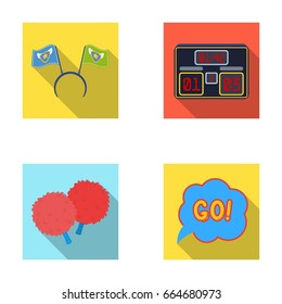 Hoop with flags and other attributes of the fans.Fans set collection icons in flat style vector symbol stock illustration web.