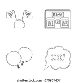Hoop with flags and other attributes of the fans.Fans set collection icons in outline style vector symbol stock illustration web.