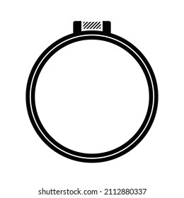 Hoop-Symbol. Die schwarze Silhouette des Hoop ist ein Gerät, in dem das Gewebe geklemmt wird, um die Stickerei gleichmäßig zu dehnen. Vektorgrafik einzeln auf weißem Hintergrund für Design und Web. 