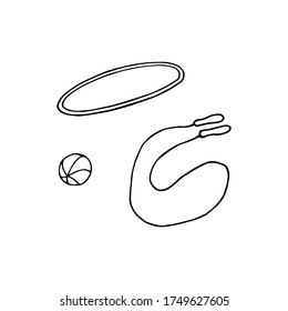 Hoop, jump rope, ball icons. Simple hand drawn icon set. Vector graphic