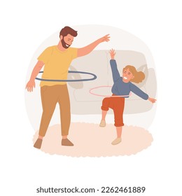 Hoop spinning isolated cartoon vector illustration. People hula-hooping at home together, family active lifestyle, physical activity, taking care of health, home training vector cartoon.