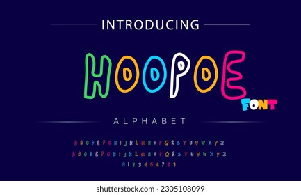 Hoopoe Funky colorful cartoon font type. Vector alphabet