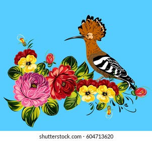 A hoopoe in the thickets of luxurious wildflowers