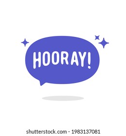 hooray blue bubble chat speech vector, concept of happy and positive expression, Yay flat vector Illustration isolated on white background