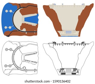 Hoover hydroelectric Dam colored and outline.