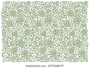 Hop background floral ornament. Humulus thick line pattern. Editable outline stroke. Vector line.