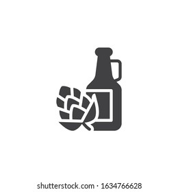 Hop beer bottle vector icon. filled flat sign for mobile concept and web design. Craft Beer Bottle glyph icon. Symbol, logo illustration. Vector graphics