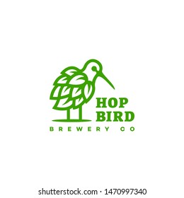 Hop bird logo design template with stylized kiwi. Vector illustration.