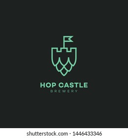 Hop castle logo design template in linear style. Vector illustration.