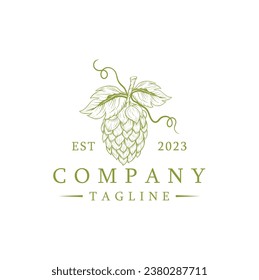 Hop cone Beer Hops Cone Logo For Pub, Restaurant, Badge. hand Drawing Hops Vector Illustration Logo Image.