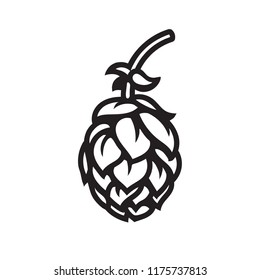 Hop cone icon. Design element for beer prodaction, brewery, pub and bar. Black and white isolated vector illustration.