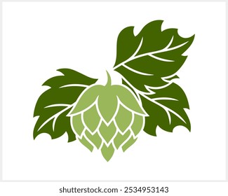 Hop cone with leaves. Design element for logo, emblem, restaurant menu, craft beer pub, brewery. Vector stock illustration