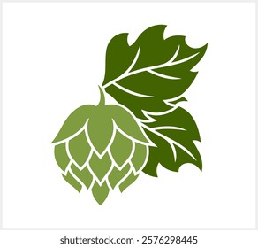 Hop cone with leaves. Design element for logo, emblem, restaurant menu, craft beer pub, brewery. Vector stock illustration