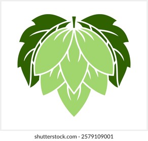 Hop cone with leaves. Design element for logo, emblem, restaurant menu, craft beer pub, brewery. Vector stock illustration