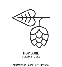 Hop cone line icon. Brewery vector symbol. Beer sign. Editable stroke.