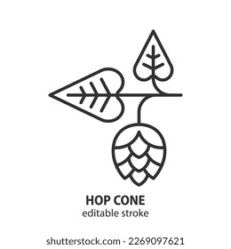 Hop cone line icon. Brewery outline vector sign. Beer symbol. Editable stroke.