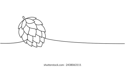 Hop cone one line continuous drawing. Beer pub products continuous one line illustration. Vector linear illustration.