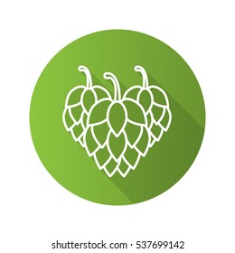 Hop cones flat linear long shadow icon. Vector line symbol