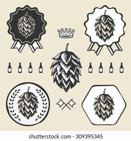 Hop craft beer vintage sign symbol label element set