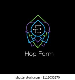 Hop farm vector logo. Hop emblem. Beer ingredients sign. B letter floral logo