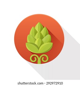 Hop flat icon with long shadow on white background. Vector illustration.