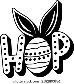 hop happy easter black vector graphic design and cut file