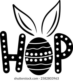 hop happy easter black vector graphic design and cut file