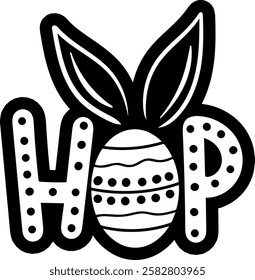 hop happy easter black vector graphic design and cut file