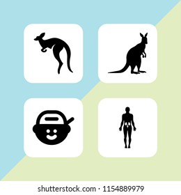 hop icon. 4 hop set with hip, kangaroo and rapper vector icons for web and mobile app