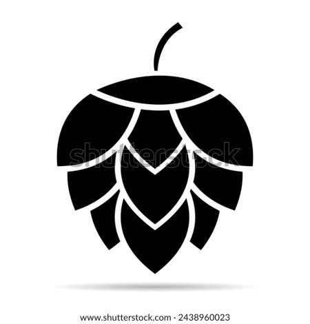 Hop icon beer shadow cone leaf sign,pub herb design, nature seed vector illustration .