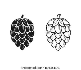 Hop icon isolated on white. Beer hop brewing emblem icon label logo, Vector illustration.