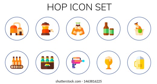 hop icon set. 10 flat hop icons.  Collection Of - beer, beers, beer tap, blaster