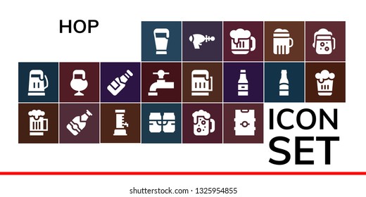 hop icon set. 19 filled hop icons.  Collection Of - Beer, Beer tap, Blaster