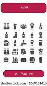 hop icon set. 25 filled hop icons. Included Beer, Beer bottle, Beer tap, Beers icons