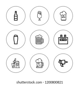 Hop icon set. collection of 9 outline hop icons with beer can, blaster icons. editable icons.