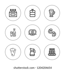 Hop icon set. collection of 9 outline hop icons with beer keg, beer editable icons.