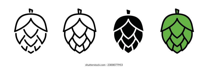 Hop icon vector. Hops icon in thin line, flat, and color style with editable stroke on white background. Beer and brewing sign and symbol. Vector illustration