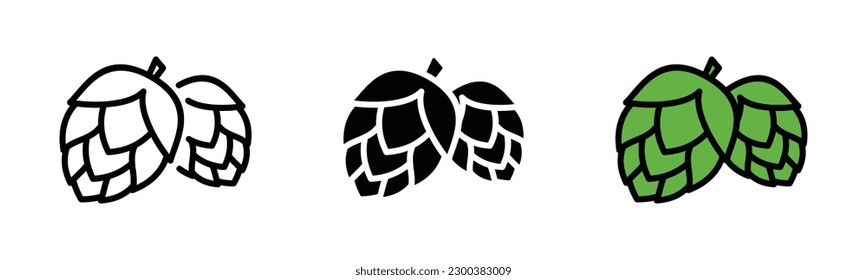 Hop icon vector. Hops icon in thin line, flat, and color style with editable stroke on white background. Beer and brewing sign and symbol. Vector illustration