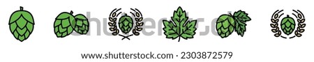 Hop icon vector set. Hops icon with wheat wreath and leaf in color style with editable stroke on white background. Beer and brewing sign and symbol. Vector illustration