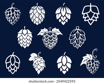 Ícones de salto para logotipos. Silhuetas de lúpulo para utilização em logotipos, em especial para a indústria da cerveja