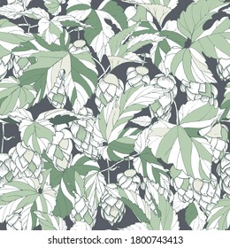hop leaves and cones, seamless vector illustration