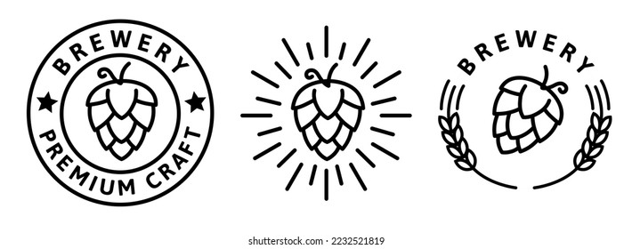 Hop line logo. Beer stamp emblem. Craft