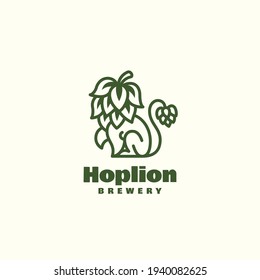 Plantilla de diseño del logo de Hop lion. Estilo lineal. Ilustración vectorial.