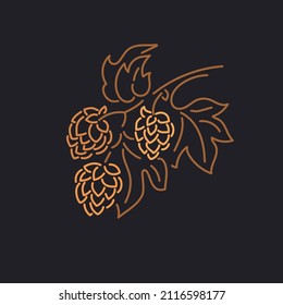 Hop lirear symbol. Vector art plant. Graphic cone, leaves isolated. Sign for bar, pub in vintage style