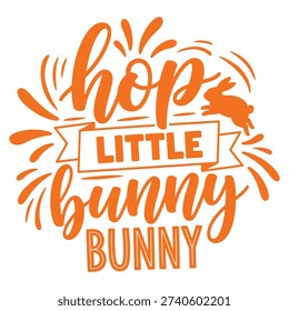 Hop Little Bunny - Cute Easter typography and illustration with a bunny and festive ribbon. Perfect for Easter cards, decorations, and spring-themed designs. typography design