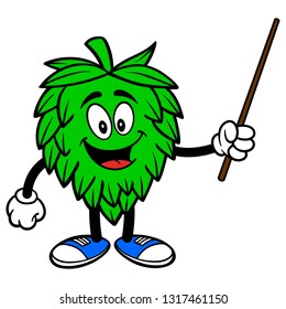 Hop Mascot with Pointer - A vector cartoon illustration of a Oktoberfest Hop mascot with a pointer.