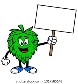 Hop Mascot with a Sign  - A vector cartoon illustration of a Oktoberfest Hop mascot holding a Sign.