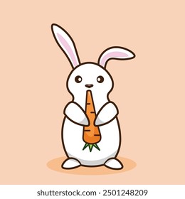 Hop and Nibble: Cute Little Bunnies Munching on Carrots in a Vector Icon Illustration